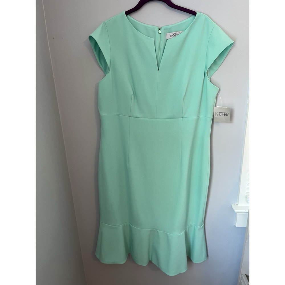 Kasper Women's‎ Size 14 Mint Green Sheath Dress Knee Length, Cap Short Sleeve,